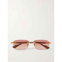 Rimless Rectangular-Frame Gold-Tone and Tortoiseshell Acetate Sunglasses
