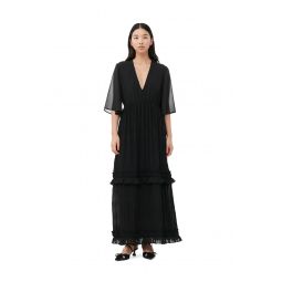 Black Pleated Georgette Maxi Dress