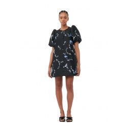 Black/Blue 3D Jacquard A-line Mini Dress