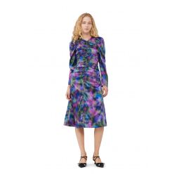 Purple Silk Satin O-Neck Midi Dress