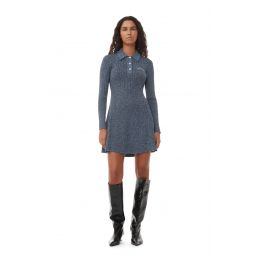 Blue Melange Knit Mini Dress