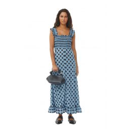 Checkered Cotton Silk Long Strap Dress