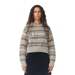 Grey Lambswool Cropped O-neck Pullover