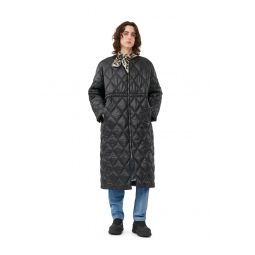 Black Shiny Quilt Long Coat