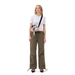 Green Washed Cotton Canvas Drawstring Trousers