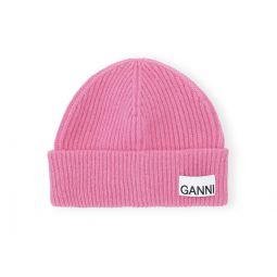 Pink Fitted Wool Rib Knit Beanie