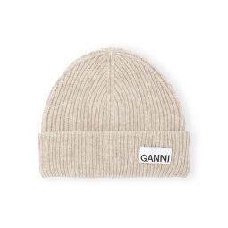 Sand Fitted Wool Rib Knit Beanie
