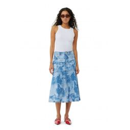 Blue Bleach Denim Flounce Midi Skirt