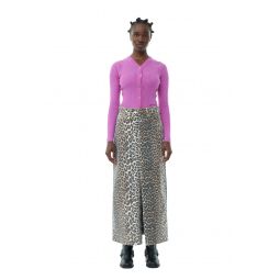 Leopard Denim Maxi Slit Skirt