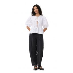 Black Cotton Crepe Elasticated Curved Pants