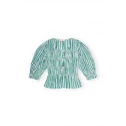 Stripe Cotton V-Neck Fitted Blouse - Creme de Menthe