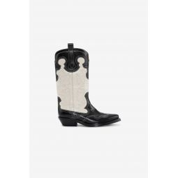 Bicolor Mid Shaft Embroidered Western Boot - Black/Egret