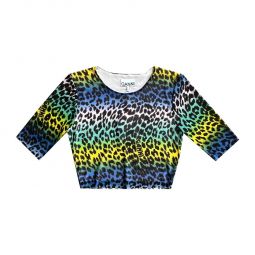 PRINTED MESH CROPPED T SHIRT - MULTI LEOPARD