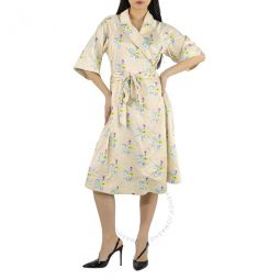 Ladies Floral Rutabaga/Yellow Floral Crinkle Wrap Dress, Brand Size 36 (US Size 2)