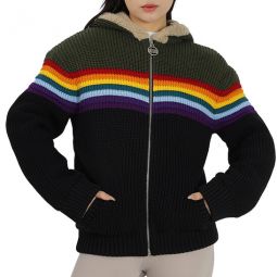 Ladies Sherpa Lined Rooded Rainbow Sweater, Size Medium