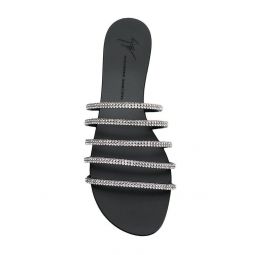 Embellished Flat Sandals - Vernice Nero