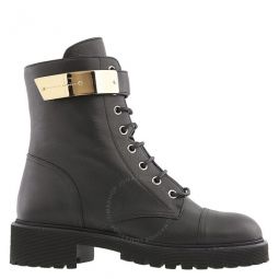 Ladies Black Leather Combat Boots, Brand Size 35 ( US Size 5 )