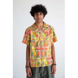 Desi Short Sleeve Camp Collar Red Batik Bandana Print