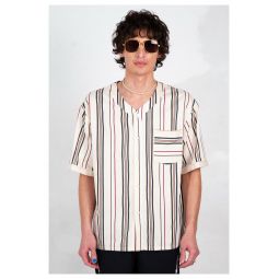 Baseball Collar Stripe Short Sleeve Shirt - Cream