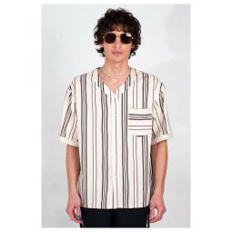 Valenzuela Baseball Collar Cream Stripe Short Sleeve Shirt