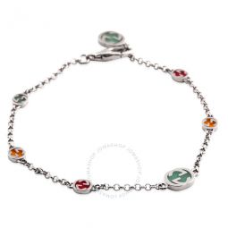 Sterling Silver Interlocking G Multicoloured Enamel Bracelet, Size 16