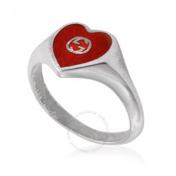 Interlocking G Red Enamel Heart Ring, Size 15