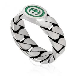 Gourmette Silver And Green Interlocking G Ring, Size 19