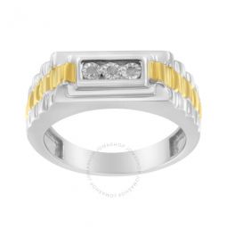 10K Yellow Gold Plated .925 Sterling Silver Diamond Accent Miracle-Set 3 Stone Ridged Band Gents Fashion Ring (I-J Color, I2-I3 Clarity)