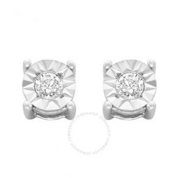 Sterling Silver 1/10ct. TDW Round-Cut Diamond Miracle-Plated Stud Earrings (J-K,I3)