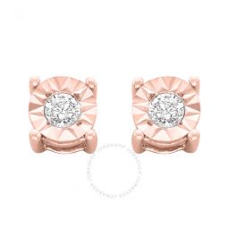 10k Rose-Gold Plated Sterling Silver 1/10ct. TDW Round-Cut Diamond Miracle-Plated Stud Earrings (J-K,I3)