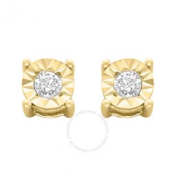 10k Yellow-Gold Plated Sterling Silver 1/10ct. TDW Round-Cut Diamond Miracle-Plated Stud Earrings (J-K,I3)
