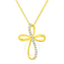 10K Yellow Gold Plated .925 Sterling Silver Diamond Accent Cross Ribbon Pendant Necklace (I-J color, I2-I3 clarity)