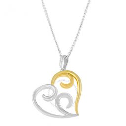 10K Two-Tone Yellow Gold over .925 Sterling Silver Two Toned Open Heart with Swirls 18 Box Chain Pendant Necklace