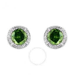 .925 Sterling Silver 1/4 cttw Treated Green Diamond Modern 4-Prong Solitaire Milgrain Stud Earrings