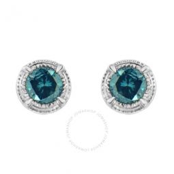 .925 Sterling Silver 1/4 cttw Treated Blue Diamond Modern 4-Prong Solitaire Milgrain Stud Earrings
