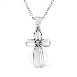.925 Sterling Silver Prong-Set Diamond Accent Floral Cross 18 Pendant Necklace (I-J Color, I1-I2 Clarity)