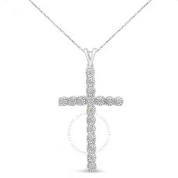 Sterling Silver 1/4ct TDW Diamond Cross Pendant Necklace (I-J,I3-Promo)