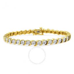 14K Yellow Gold Plated .925 Sterling 1/10 Cttw Round Miracle Plate S Link Tennis Bracelet -7