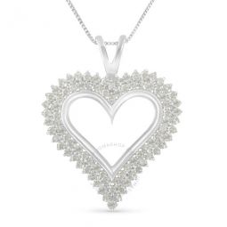 .925 Sterling Silver 1 Cttw Diamond Heart 18 Pendant Necklace (I-J Color, I2-I3 Clarity)