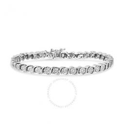 .925 Sterling Silver 1/4 Cttw Miracle-Set Diamond Round Miracle Plate S Link Tennis Bracelet - 7