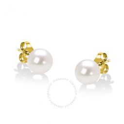 14K Yellow Gold Round Freshwater Akoya Cultured 6.5-7MM Pearl Stud Earrings AAA+ Quality