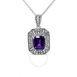 .925 Sterling Silver Purple Amethyst and Diamond Accent Art Deco Style 18 Pendant Necklace (I-J Color, I1-I2 Clarity)