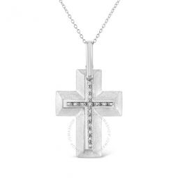 .925 Sterling Silver Prong-Set Diamond Accent Bold Cross 18 Pendant Necklace (I-J Color, I1-I2 Clarity)