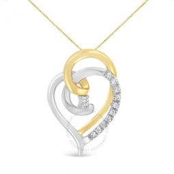 10K Yellow and White Gold Diamond Accent Open Double Heart Spiral Curl 18 Pendant Necklace (J-K Color, I2-I3 Clarity)
