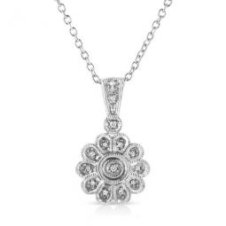 .925 Sterling Silver Diamond Accent Sunburst Milgrain 18 Pendant Necklace (I-J Color, I1-I2 Clarity)
