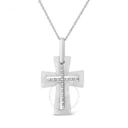 .925 Sterling Silver Prong-Set Diamond Accent Cross 18 Pendant Necklace (I-J Color, I1-I2 Clarity)