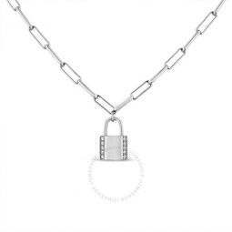 .925 Sterling Silver 1/10 Cttw Round Diamond Lock Pendant 18 Paperclip Chin Necklace (H-I Color, SI1-SI2 Clarity)