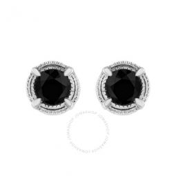 .925 Sterling Silver 3/4 cttw Treated Black Diamond Modern 4-Prong Solitaire Milgrain Stud Earrings (Black Color, I1-I2 Clarity)