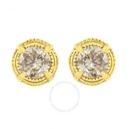 14K Yellow Gold Plated .925 Sterling Silver 3/8 cttw Diamond Modern 4-Prong Solitaire Milgrain Stud Earrings (K-L Color, I2-I3 Clarity)