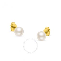 14K Yellow Gold Round Freshwater Akoya Cultured 5.5-6MM Pearl Stud Earrings AAA+ Quality
